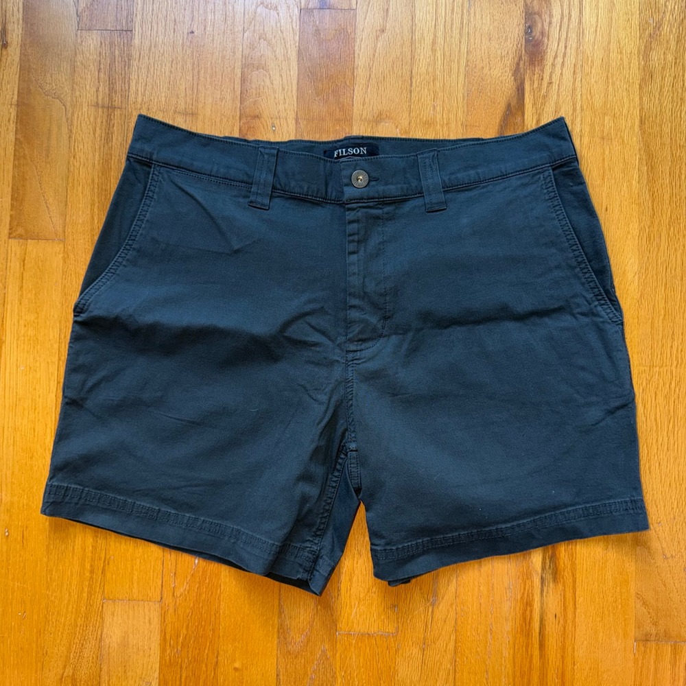 Filson Granite Mountain Shorts Mens 34 Dark Pine Blue Green Cotton Stretch 6"
